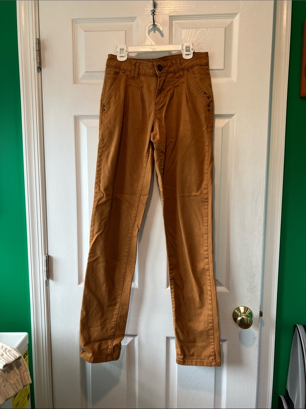 Brown gold pleated chino Casual Pants us 4/uk8, tall 33 inch inseam